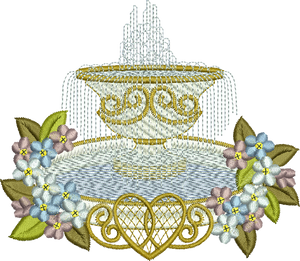 Fountain and Flowers Embroidery Motif - 15 by Sue Box