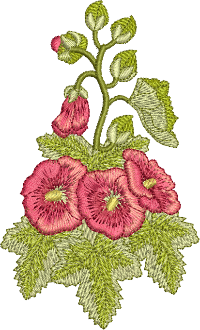 Hollyhock Flowers Embroidery Motif - 15 by Sue Box