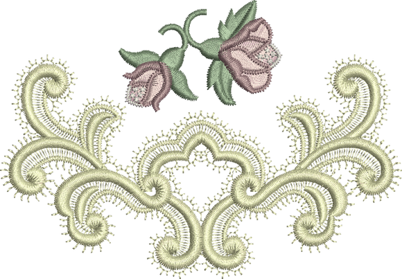 Oriel and Rose Buds Embroidery Motif - 18 by Sue Box