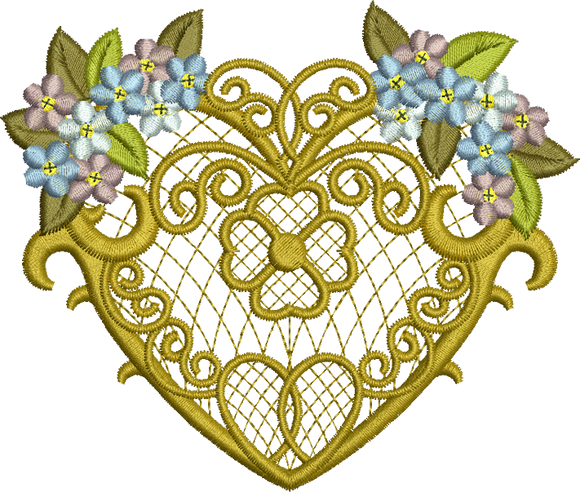 Love Heart and Flowers Embroidery Motif - 20 by Sue Box