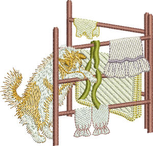 Kitten and Clothes Horse Embroidery Motif - 21 by Sue Box