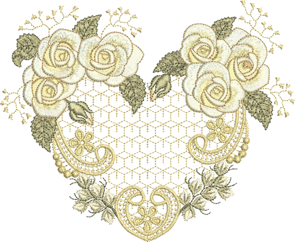 Rose Heart Flower Embroidery Motif - 33 by Sue Box