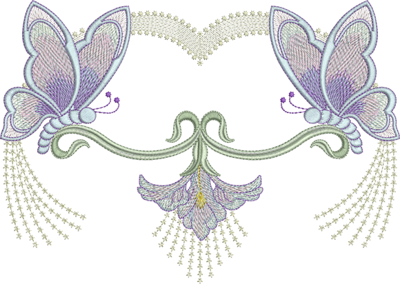 Art Nouveau Flower and Butterfly Embroidery Motif - 10 - by Sue Box