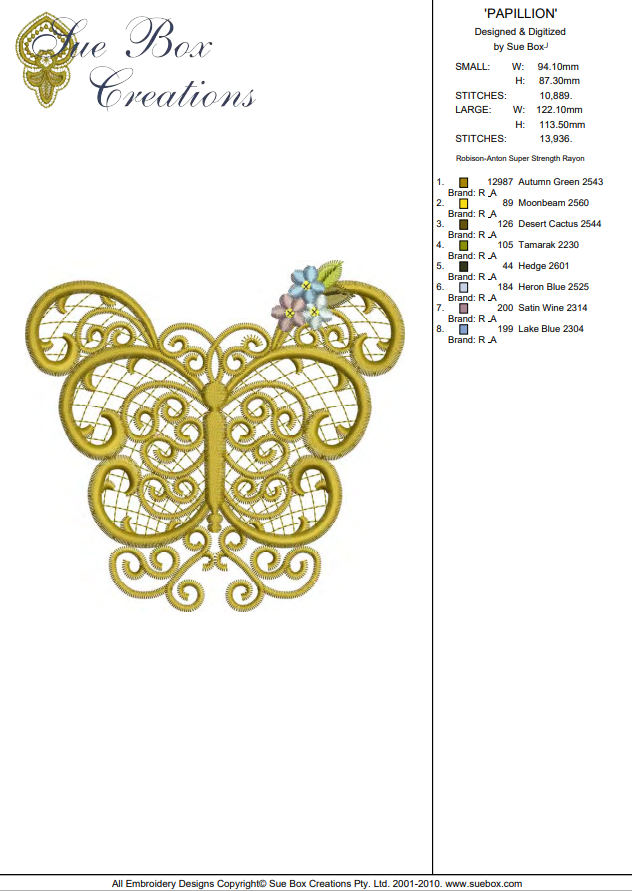 Butterfly Embroidery Motif 18 by Sue Box Sue Box Creations