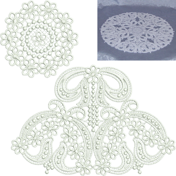 Lace Bow Doily Set Embroidery Motif - 03 - Classic Lace - by Sue Box