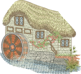 Water Mill and Thatched Cottage Embroidery Motif - 03 by Sue Box