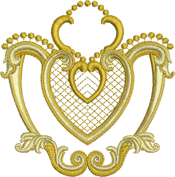Gold Heart Embroidery Motif - 05 - Golden Classic - by Sue Box