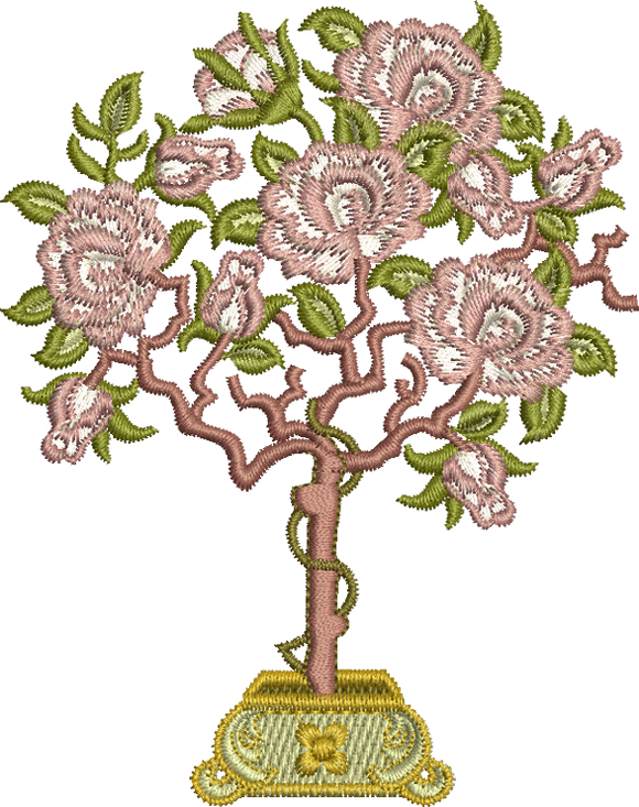 Rose Tree Embroidery Motif - 07 - Golden Classic - by Sue Box