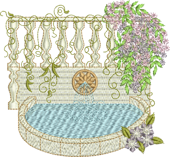 Floral Garden Scene D Embroidery Motif - 08 by Sue Box