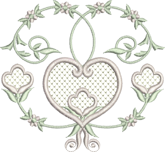 Heart and Flowers Design Embroidery Motif - 08 by Sue Box