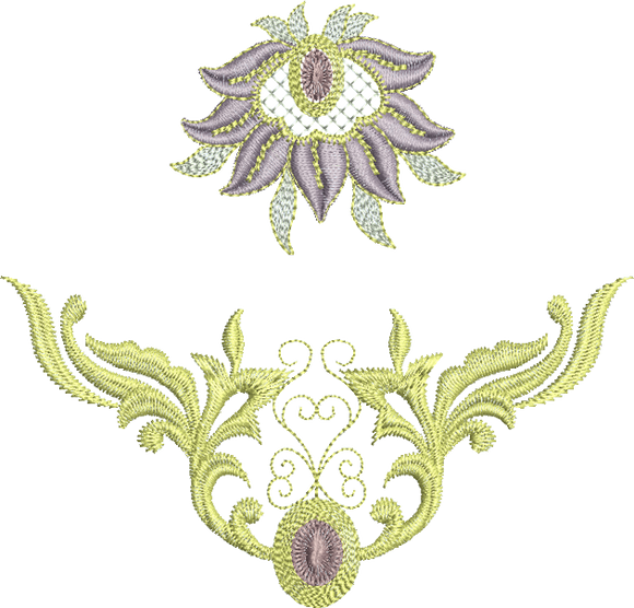 Jewel Motif C and Flower 2 Embroidery Design - 08 by Sue Box