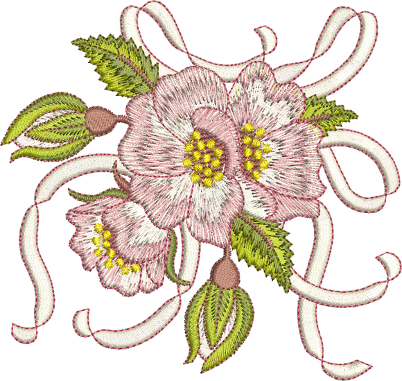 Briar and Ribbon Bouquet Embroidery Motif - 09 by Sue Box