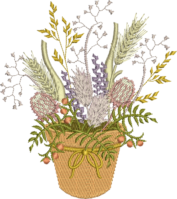 Wildflowers In Pot Embroidery Motif - 09 - by Sue Box