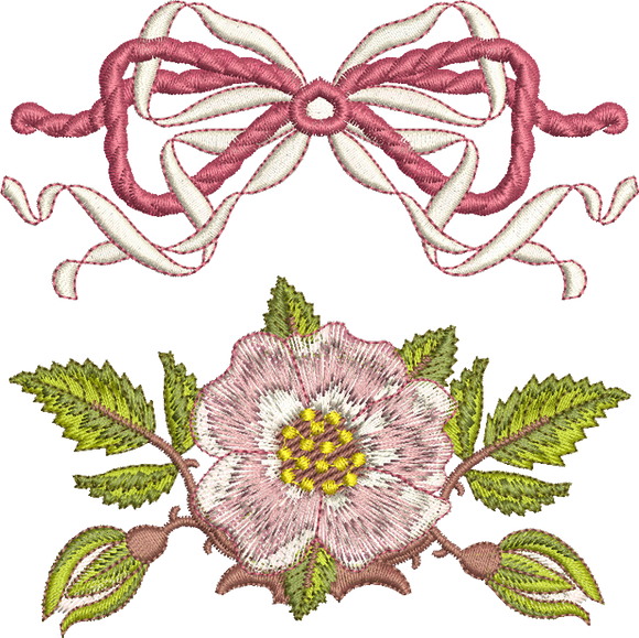 Bow and Briar Edge Embroidery Motif Set -11 by Sue Box