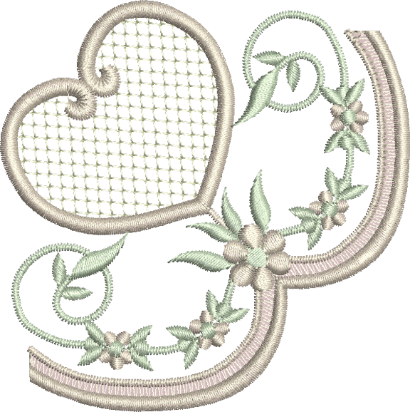Heart and Flowers Border Corner Embroidery Motif - 12 by Sue Box