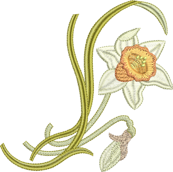 Daffodil Flower Spray Embroidery Motif - 14 by Sue Box