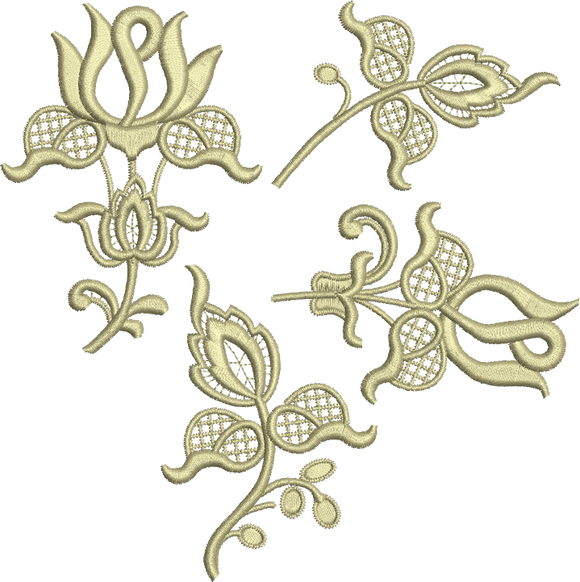 Flower Applique 4 Design Set Embroidery Motif - 15 by Sue Box