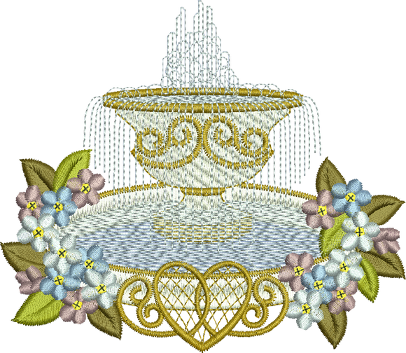 Fountain and Flowers Embroidery Motif - 15 by Sue Box