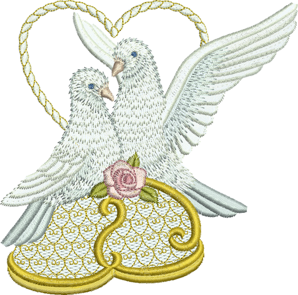 Dove Love Birds Embroidery Motif - 15 by Sue Box