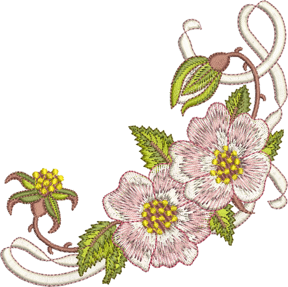 Briar and Ribbon Corner Embroidery Motif - 16 by Sue Box