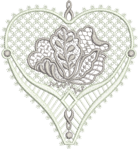 Lace Jewel Heart Embroidery Motif - 16 - Classic Lace - by Sue Box