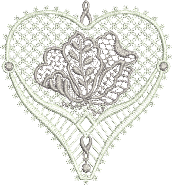 Lace Jewel Heart Embroidery Motif - 16 - Classic Lace - by Sue Box