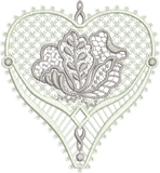 Lace Jewel Heart Embroidery Motif - 16 - Classic Lace - by Sue Box