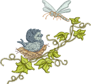 Fairy Blue Bird and Dragonfly Embroidery Motif - 17 by Sue Box