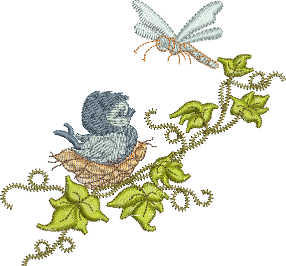 Fairy Blue Bird and Dragonfly Embroidery Motif - 17 by Sue Box