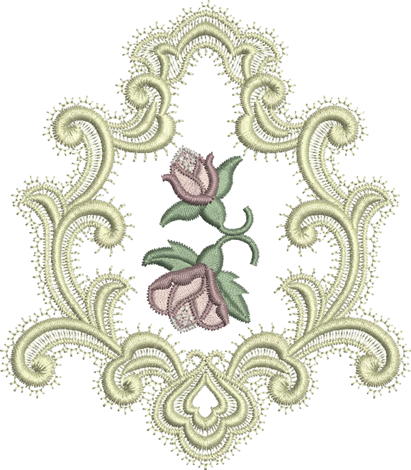 Frame - Rose Buds Embroidery Motif - 17  A Romantic Era - by Sue Box