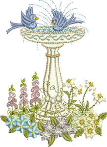 Bird Bath A Embroidery Motif - 19 by Sue Box