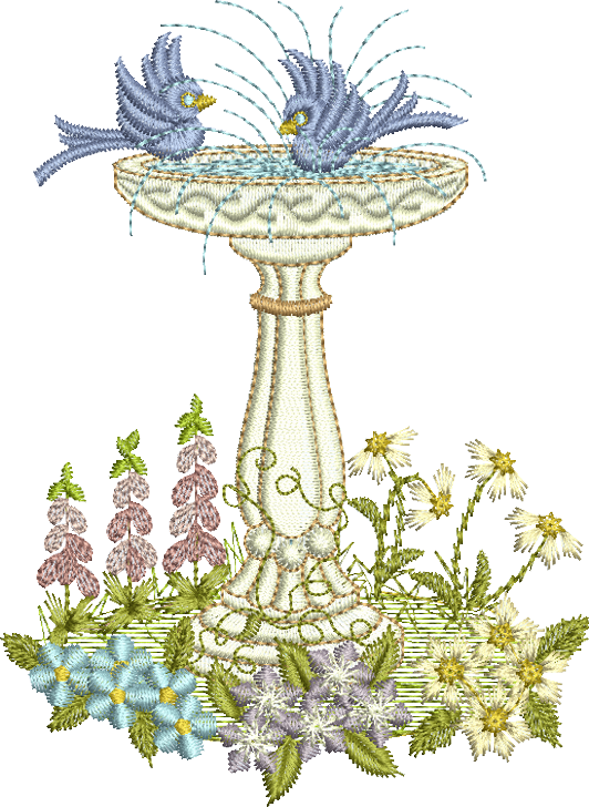 Bird Bath A Embroidery Motif - 19 by Sue Box