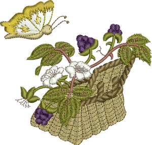 Blackberry Basket and Butterfly Embroidery Motif - 19 by Sue Box