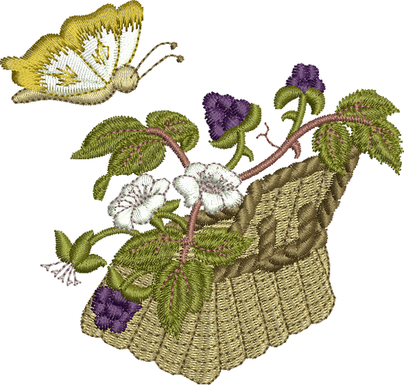Blackberry Basket and Butterfly Embroidery Motif - 19 by Sue Box