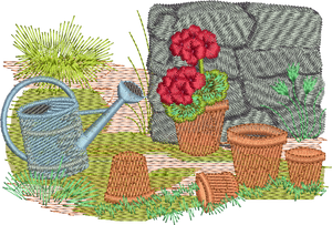 Geranium Garden Pots Embroidery Motif - 19 by Sue Box