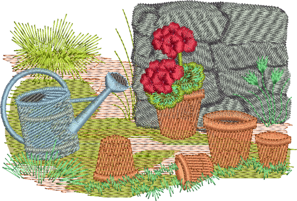 Geranium Garden Pots Embroidery Motif - 19 by Sue Box
