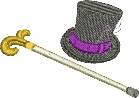 Top Hat and Cane Embroidery Motif - 20  by Sue Box