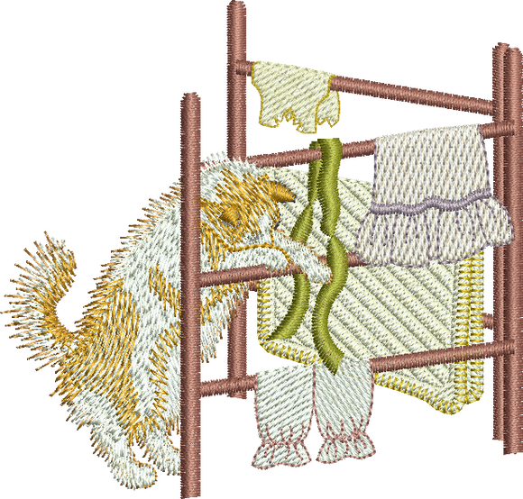 Kitten and Clothes Horse Embroidery Motif - 21 by Sue Box