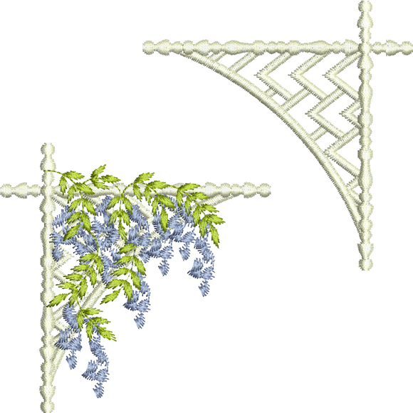 Floral Corner 4 and Lattice Corner Embroidery Motif - 21 by Sue Box