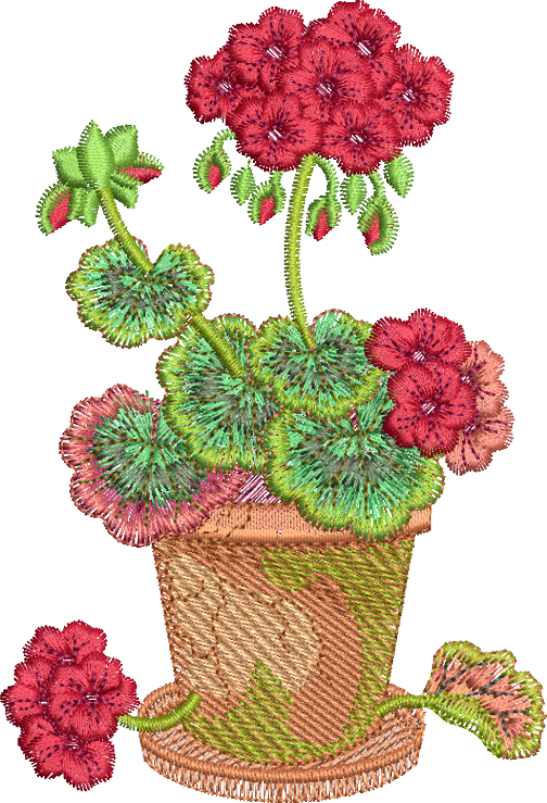 Geranium In Pot Embroidery Motif - 21 by Sue Box