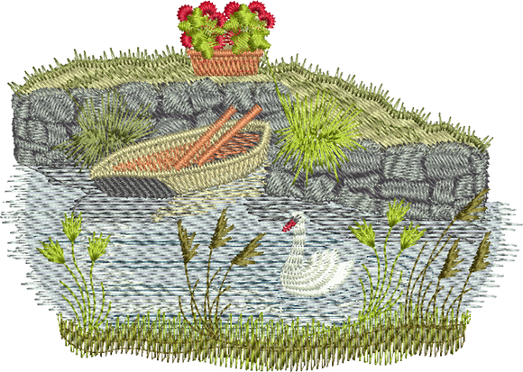 Canal Bank Scene Embroidery Motif - 22 by Sue Box