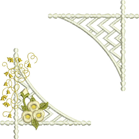 Floral Corner 1 and Lattice Corner Embroidery Motif - 22 by Sue Box
