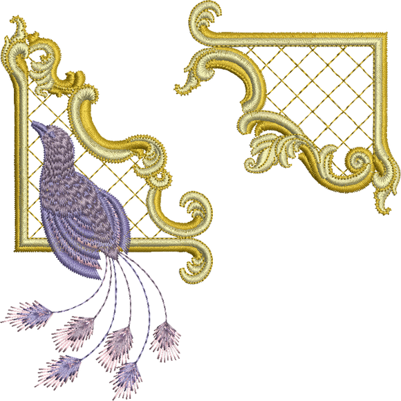 Gilt Frame 2 and Bird Set Embroidery Motif - 22 by Sue Box