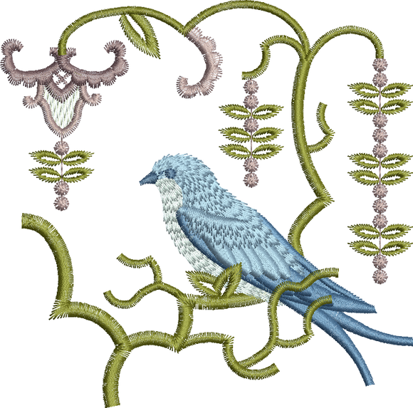 Blue Bird 1-Perching - Embroidery Motif - 23 by Sue Box