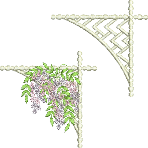 Floral Corner 3 and Lattice Corner Embroidery Motif - 23 by Sue Box