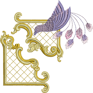 Gilt Frame 3 and Bird Set Embroidery Motif -23 by Sue Box
