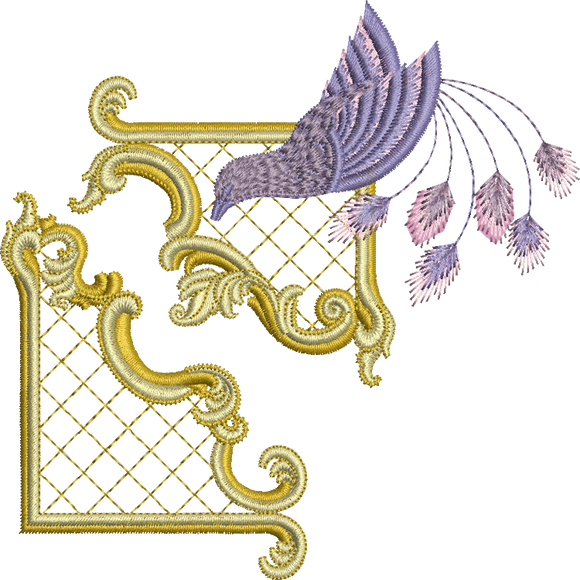 Gilt Frame 3 and Bird Set Embroidery Motif -23 by Sue Box