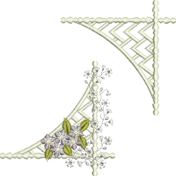 Floral Corner 2 and Lattice Corner Embroidery Motif - 24 by Sue Box