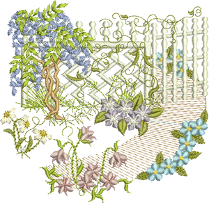 Floral Lattice Scene A Embroidery Motif - 26 by Sue Box