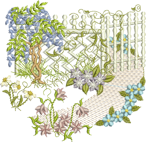 Floral Lattice Scene A Embroidery Motif - 26 by Sue Box